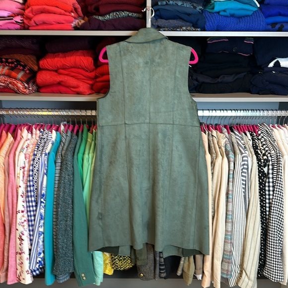 Joan Vass olive sleeveless faux suede open front gilet size SP NWOT - Picture 3 of 3